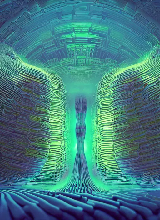 Image similar to a highly detailed vfx landscape of recursive speakers forming a 3 d head. 🔊 head. colorful amplitude and frequency wave visualisation. iridescent metamorphic synaesthesia. ornate, hyperrealistic, octane render, chiaroscuro, inspired by greg rutkowski, android jones, beeple, shaun tan, frostbite 3 rendered