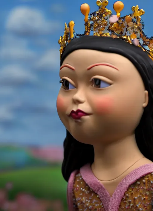 Image similar to closeup face profile portrait of tin toy greta thunberg as a fairytale goth princess wearing a crown eating cakes, bikini, depth of field, zeiss lens, detailed, symmetrical, centered, fashion photoshoot, by nicoletta ceccoli, mark ryden, lostfish, breathtaking, 8 k resolution, extremely detailed, beautiful, establishing shot, artistic, hyperrealistic, octane render