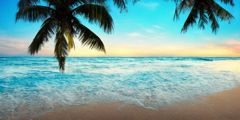Prompt: wallpaper image of a beautiful clean tropical beach realistic photography