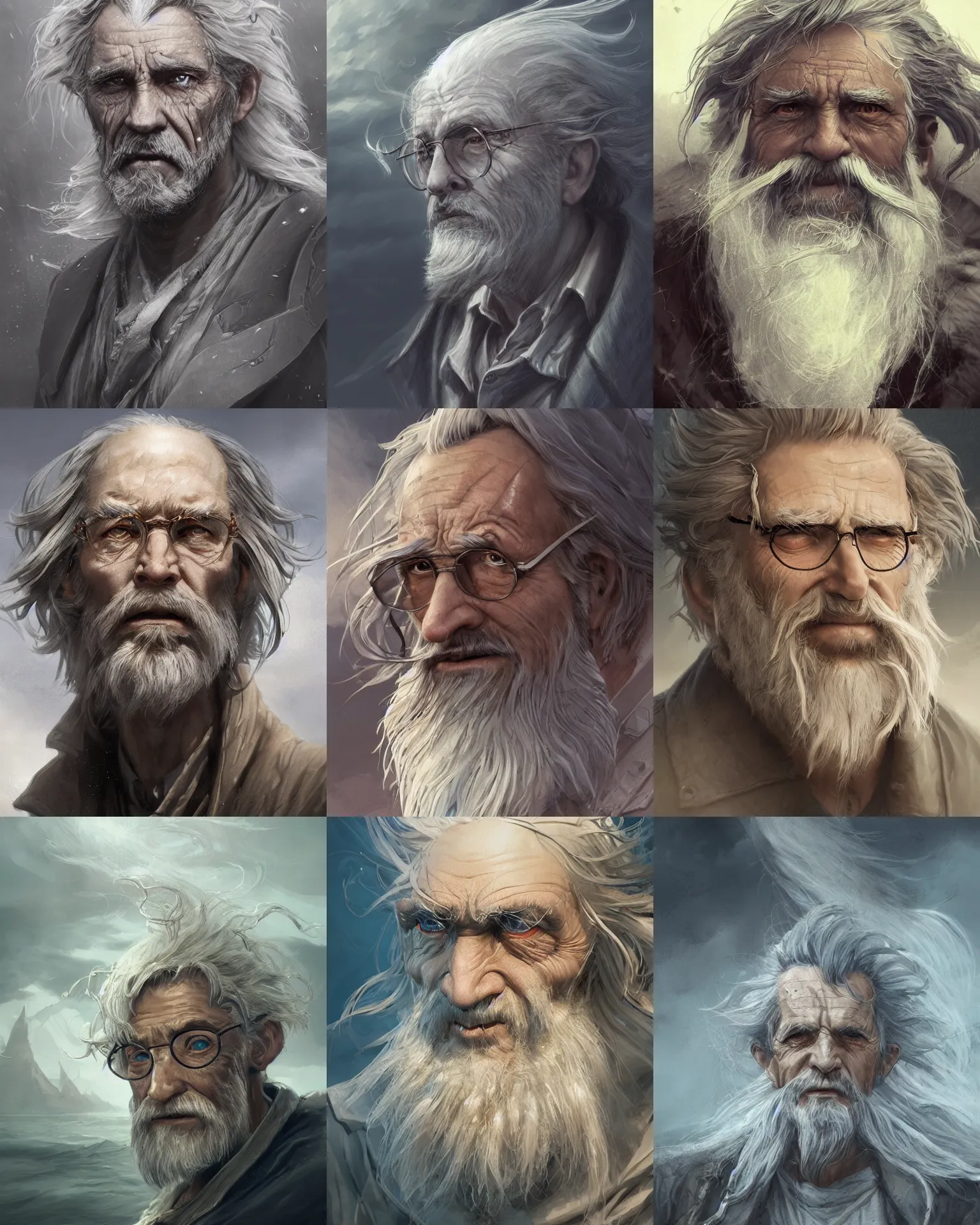 Prompt: An elemental evil old man with wind-like hair posing on a boat, beautiful face, highly detailed face, close-up, fantasy art, male art, in the style of greg rutkowski, illustration, epic, fantasy, intricate, hyper detailed, artstation, concept art, smooth, sharp focus, ray tracing