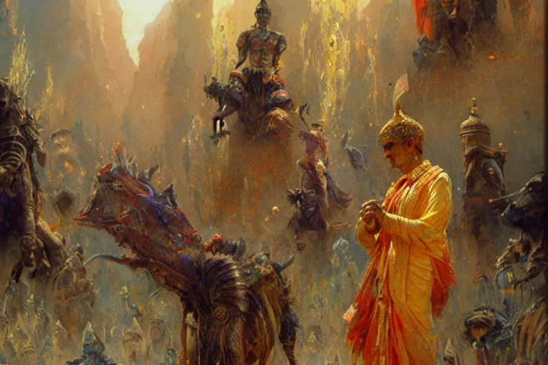 Image similar to hinduism, painting by gaston bussiere, greg rutkowski, jean giraud