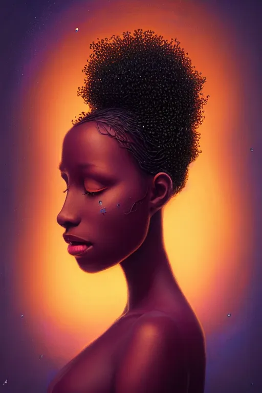 Image similar to Bioluminescent, portrait of beautiful black women , very intricate , trending on artstation , very elegant, in the golden hour by Daniel Merriam, Trending on Artstation, oil on Canvas by Elena Zhurikhina and Goro Fujita and Charlie Bowater, octane render, 4k, 8k, HD