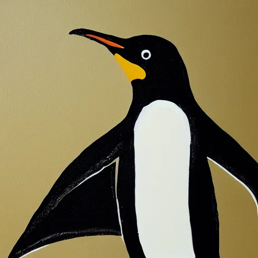 Image similar to a painting of a penguin wearing a superhero cape