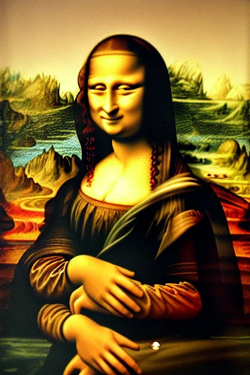 Prompt: a painting of the mona lisa by a child