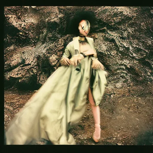 Image similar to kodak portra 4 0 0, wetplate, photo of a surreal artsy dream scene,, girl, weird fashion, grotesque, extravagant dress, photographed by paolo roversi style