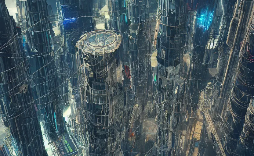 Image similar to A cyberpunk arcology, megastructure, aerial shot, 8k wide angle