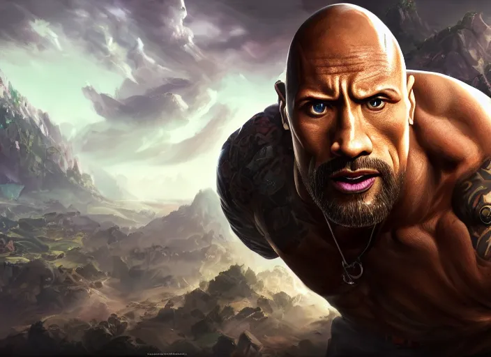 Image similar to dwayne johnson character concept art, digital illustration, trending on artstation, intricate details, epic composition, sharp focus, 8 k uhd, masterpiece, league of legends splash art