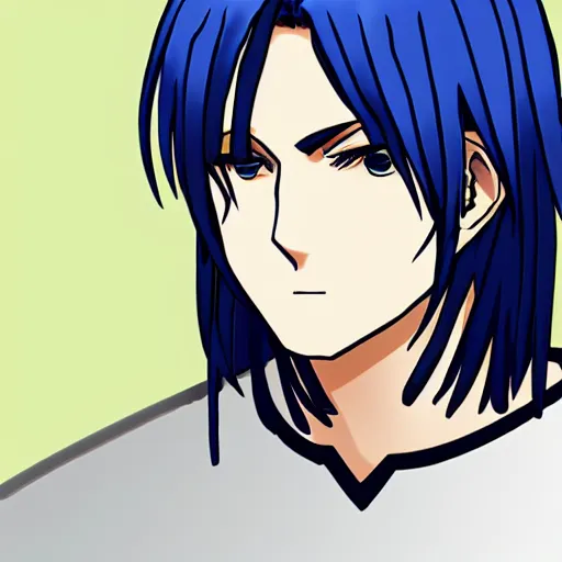 Prompt: Anime concept art of a man with navy blue hair