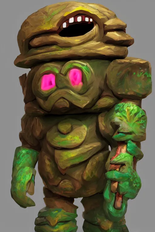 Image similar to zelda fantasy art giant golem troll wood rock greeble gemstone, global illumination ray tracing hdr fanart arstation by sung choi and eric pfeiffer and gabriel garza and casper konefal bastion forged hardmesh lisa frank zbrush central