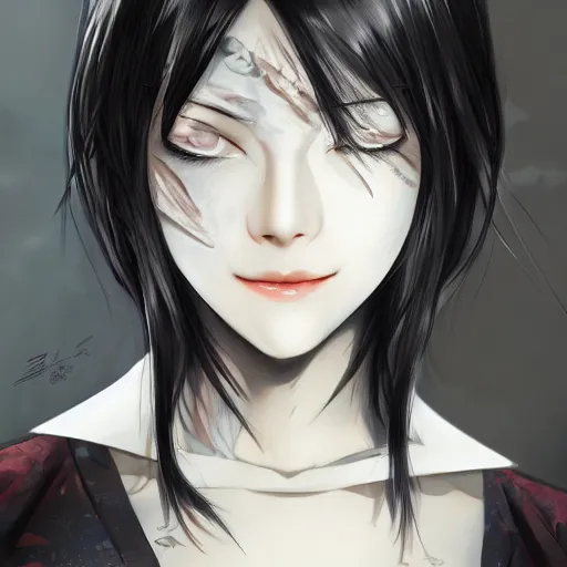 Image similar to heroine, beautiful, sui ishida with black hair art manga, hyperrealistic, highly detailed, a real photographic, digital art, 8 k, character, realistic, portrait, female samurai, symatrical, dark atmospheric lighting, artstation, symetric, lineart