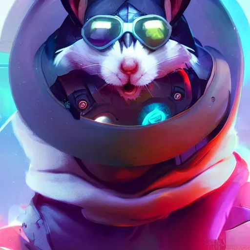 Image similar to scared hamster as overwatch character, digital illustration portrait design, by android jones and greg rutkowski, retrowave color scheme, detailed, cinematic lighting, wide angle action dynamic portrait