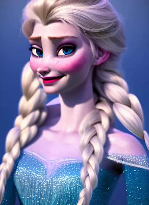 Image similar to Elsa from Frozen, au naturel, hyper detailed, digital art, trending in artstation, cinematic lighting, studio quality, smooth render, unreal engine 5 rendered, octane rendered, art style by klimt and nixeu and ian sprigger and wlop and krenz cushart