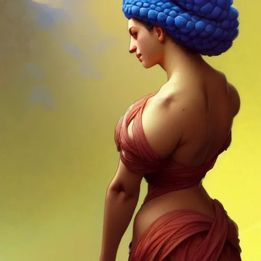 Image similar to marge simpson, intricate, elegant, highly detailed, digital painting, artstation, concept art, smooth, sharp focus, illustration, art by artgerm and greg rutkowski and alphonse mucha and william - adolphe bouguereau