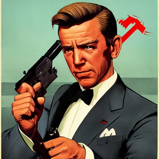 Image similar to propaganda poster of joe biden pointing gun directly at camera in james bond movie, closeup of gun, visible barrel and grip by j. c. leyendecker, bosch, lisa frank, jon mcnaughton, and beksinski