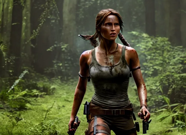 Image similar to film still of!!!! daisy edgar - jones!!! as lara croft in new tomb raider movie, 8 k