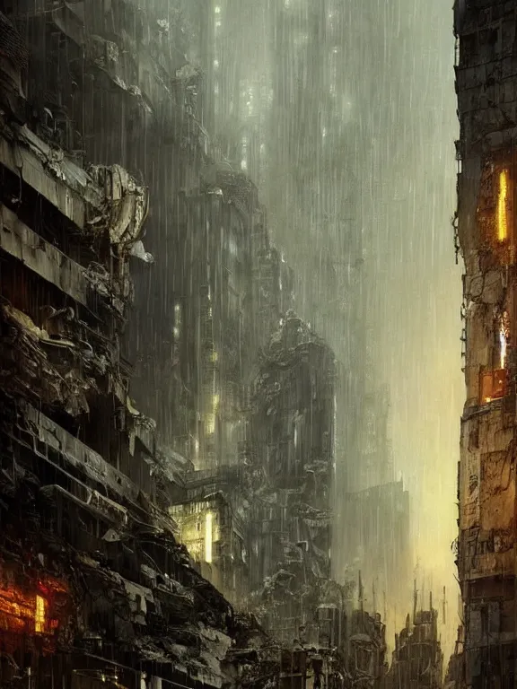 Prompt: a dark ruin city of a heart among the brutalism wreckage buildings in the rain,at dusk,by Hugh Ferriss,James Paick,Greg Rutkowski,aaron horkey,trending on pinterest,Blade Runner 2049,luxury,mythological,ultra realistic,high detail,golden ratio,cinematic lighting,maximalist