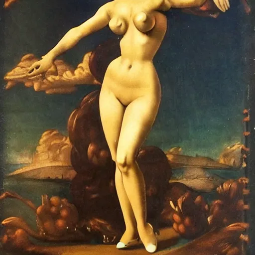 Prompt: a 1 9 5 0 s pin up, by leonardo da vinci