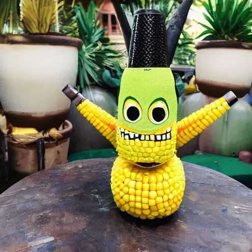 Prompt: an anthropomorphic corn cob drinking margaritas