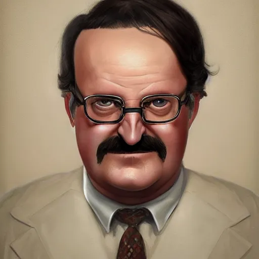 Image similar to beautiful hyperrealistic detailed matte portrait painting of bob belcher from bobs burger, by andreas rocha and john howe, and martin johnson