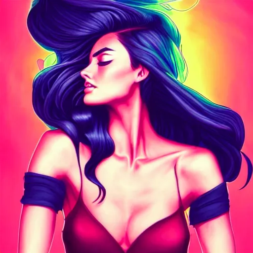 Image similar to in the style of artgerm, girl drinks monster energy, phoebe tonkin, hair blowing, full body, intricate filagree, no hands showing, warm colors, cool offset colors