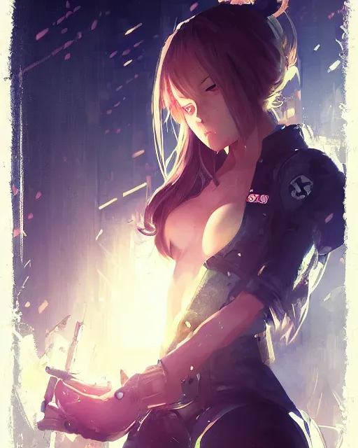 Image similar to full body portrait of anime girl in mechanic armor in night tokyo by greg rutkowski, perfect face, fine details