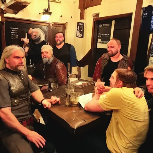 Image similar to geralt of trivia and his team at a pub quiz