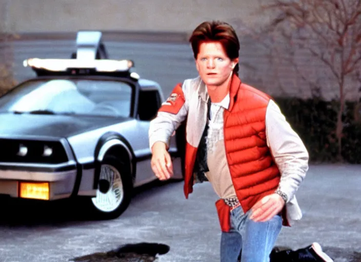 Image similar to film still of Eric Stoltz as Marty McFly in Back to the Future 1985