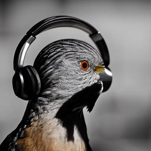 Image similar to a bird wearing headphones