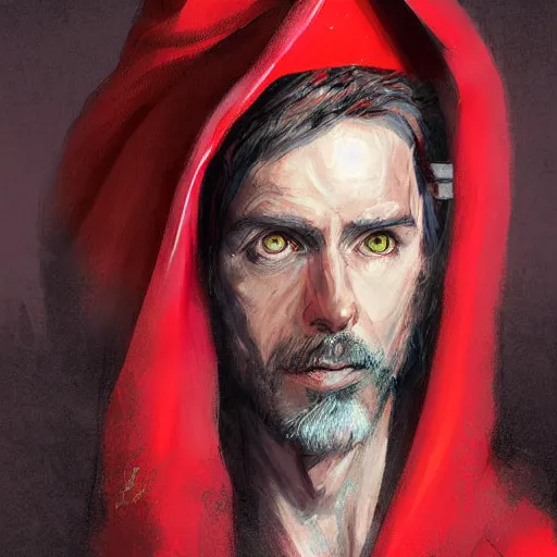 Image similar to portrait of rincewind wearing bright red wizard robe and hat by greg rutkowski