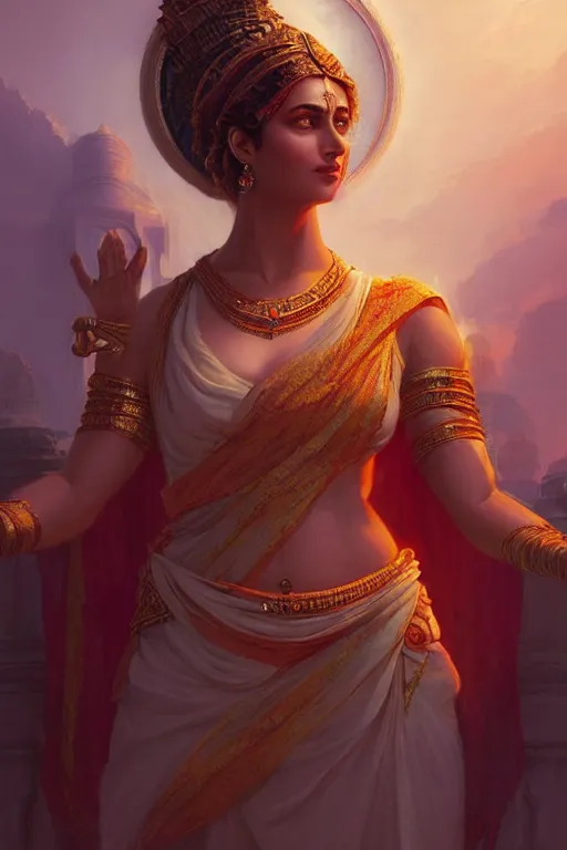 Image similar to goddess of the india, highly detailed, digital painting, artstation, concept art, smooth, sharp focus, illustration, unreal engine 5, 8 k, art by artgerm and greg rutkowski and edgar maxence