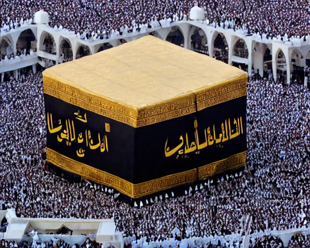 Image similar to The Kaaba (Arabic: ٱلْكَعْبَة, romanized: al-Kaʿbah, lit. 'The Cube', Arabic pronunciation: [kaʕ.bah]), also spelled Ka'bah or Kabah, sometimes referred to as al-Kaʿbah al-Musharrafah (Arabic: ٱلْكَعْبَة ٱلْمُشَرَّفَة, romanized: al-Kaʿbah al-Musharrafah, lit. 'Honored Ka'bah'), is a building at the center of Islam's most important mosque, the Masjid al-Haram in Mecca, Saudi Arabia.[1][2] It is the most sacred site in Islam.[3] It is considered by Muslims to be the Bayt Allah (Arabic: بَيْت ٱللَّٰه, lit. 'House of God') and is the qibla (Arabic: قِبْلَة, direction of prayer) for Muslims around the world when performing salah.