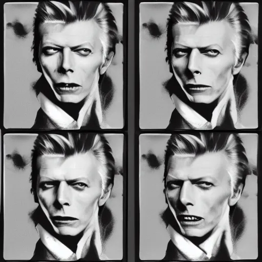 Prompt: Emotional pictures of David Bowie printed on a New York street sign in the style of WEEGEE , 8k, b/w photorealistic imagery, trending on artstation, artstationHQ, artstationHD