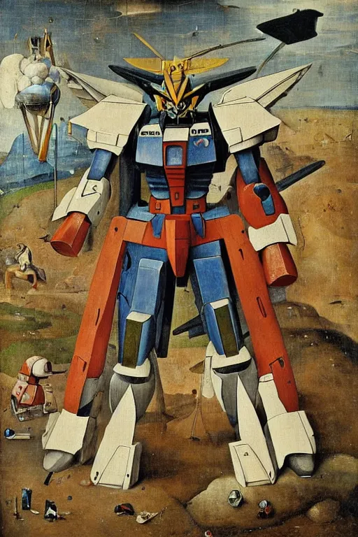 Prompt: portrait of a Gundam by Hieronymus Bosch