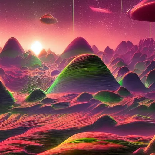 Image similar to a visonary art psychedelic landscape of an alien crystalline kingdom, by erial ali, artstation trending, cgsociety