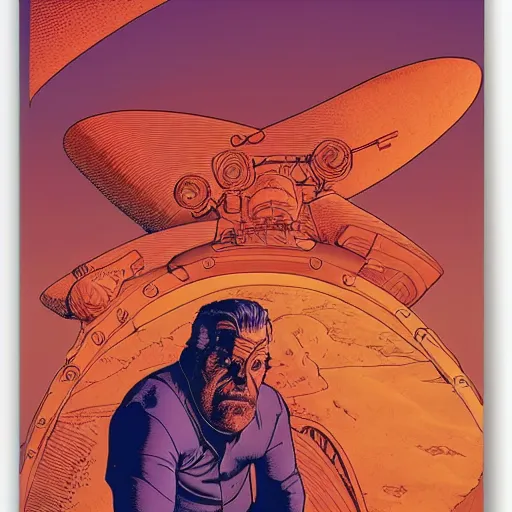 Prompt: mel gibson retro minimalist portrait moebius starwatcher comic by jean giraud, 8 k