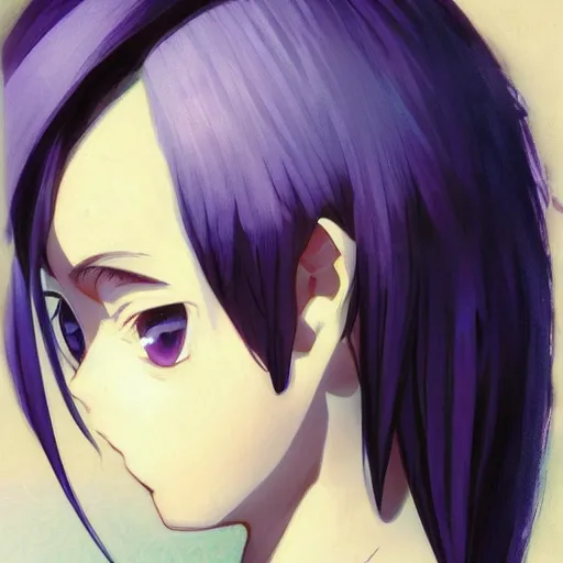 Image similar to small boy with black hair and blue purple eye, school uniform, anime style, hyper detailed, illustration, digital painting, art by artgerm and greg rutkowski and alphonse mucha, high delicate defined details, anime stylized, highly detailed, realistic, sharp focus, symmetrical face