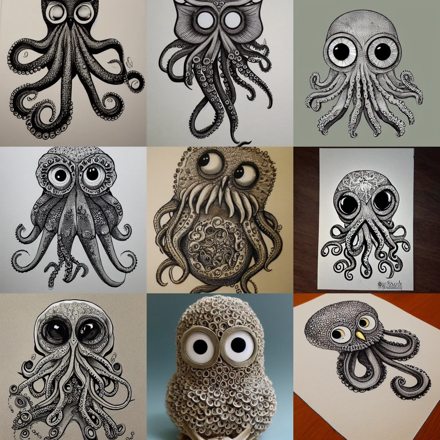 Prompt: owlish octopus, realistic, intricate