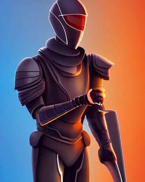 Image similar to digital illustration of a sleek futurstic warrior, curved smooth armor, holding a curved futuristic weapon | | epic - fine - clean, polished, trending on artstation, brush strokes