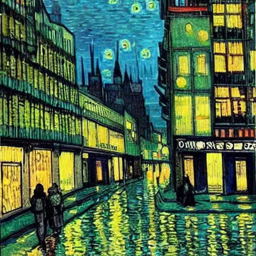 Prompt: cyberpunk city by van gogh