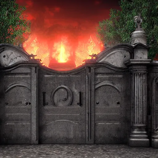 Image similar to the gates of hell realistic render photo