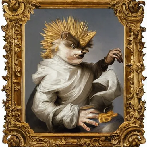 Prompt: a rococo painting of a sonic the hedgehog, intricate, ultra detailed, late baroque painting, art by giovanni battista tiepolo