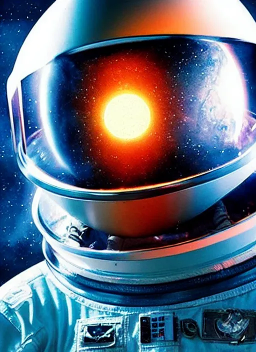 Image similar to Bar Rafaeli as an astronaut, wearing illuminated helmet, sci-fi movie art