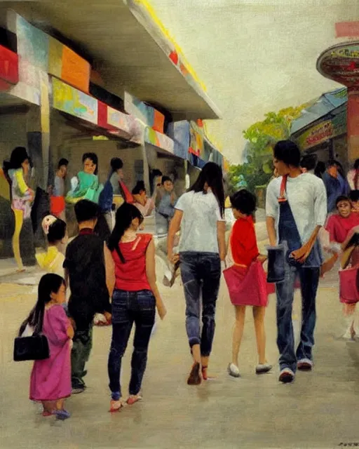 Prompt: filipino youth in the mall, 2 0 1 0, painting by felix resurreccion hidalgo