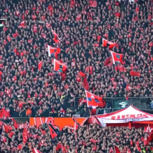 Prompt: war between benfica fans and FC Porto fans, dramatic cinematic war scene