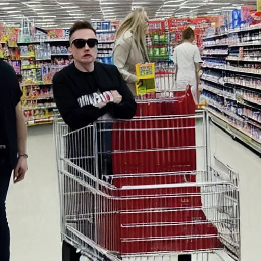 Prompt: Elon Musk and Amber Heard buying pampers at supermarket, paparrazi shot Greg rutkowski