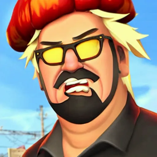 Image similar to an in-game Screenshot of Guy Fieri as a character in Team Fortress 2 (2007)