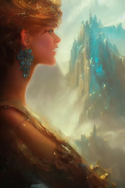 Image similar to Atlantis princess, gorgeous, close-up portrait, intricate, elegant, volumetric lighting, scenery, digital painting, highly detailed, artstation, sharp focus, illustration, concept art, ruan jia, steve mccurry