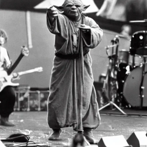 Image similar to yoda performing at woodstock