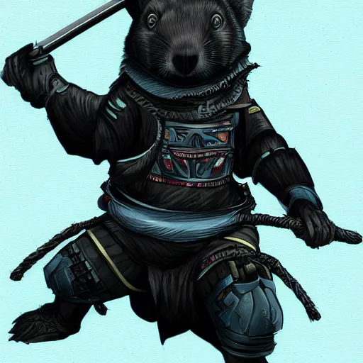 Image similar to wombat in cybernetic ninja gear wielding a samurai sword, realize digital art, 4 k