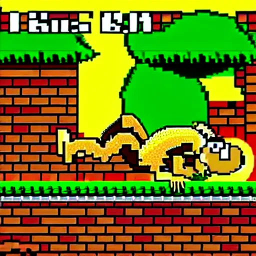 Image similar to Donkey Kong slips on a banana, 16 bit graphics